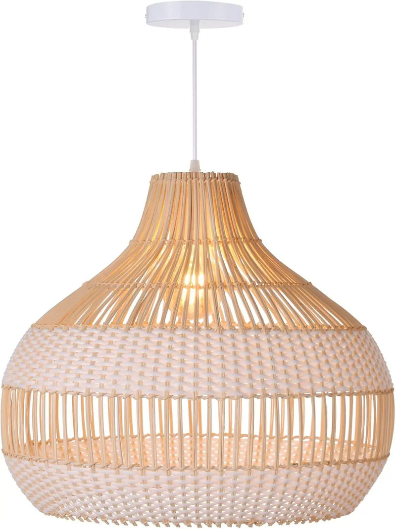 Arturesthome Woven Pendant Light 19.65" White Dining Room Lighting Adjustable Natural Rattan Pendant Lighting with Plastic for Restaurants Sitting Room by GreenHaven Gardens