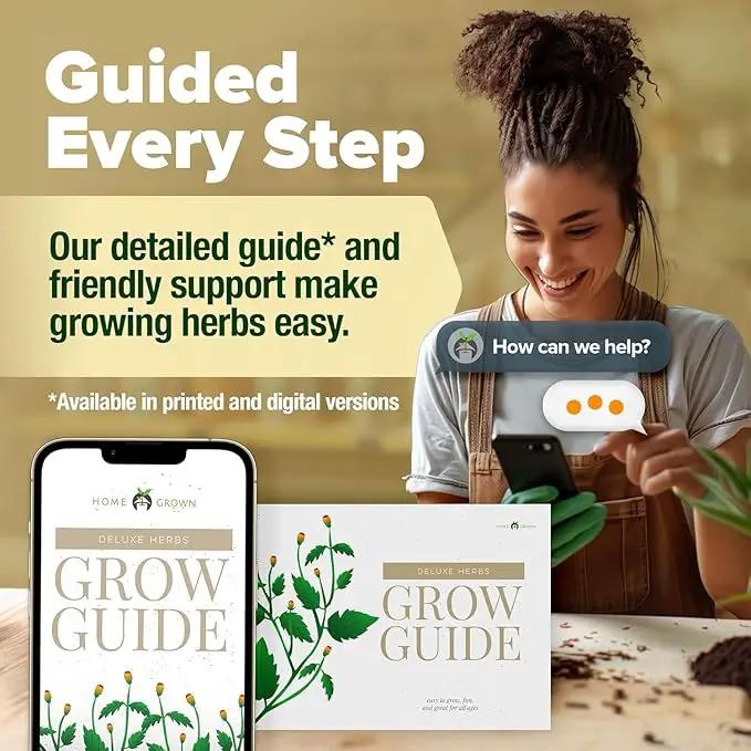 HOME GROWN 𝗣𝗥𝗘𝗠𝗜𝗨𝗠 𝗛𝗘𝗥𝗕 𝗞𝗜𝗧 8 Herb Seeds Garden Kit, Complete Indoor Planter Gift with Basil Cilantro Mint & More, Unique Kitchen Growing Set for Women Men, Birthday Housewarming Present by GreenHaven Gardens