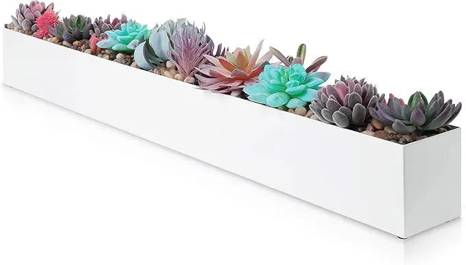 DR&Co Modern Rectangle Planter Box - 32" Metal Planter Ideal for Long Succulent, Rectangular Box for Table or Window Sill, Trough for Indoor Window, White by GreenHaven Gardens