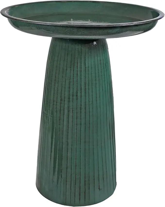 Sunnydaze Gleeful Garden Metal Bird Bath for Outdoors - Large Decorative Iron Birdbath - 23-Inch - Green Glaze by GreenHaven Gardens