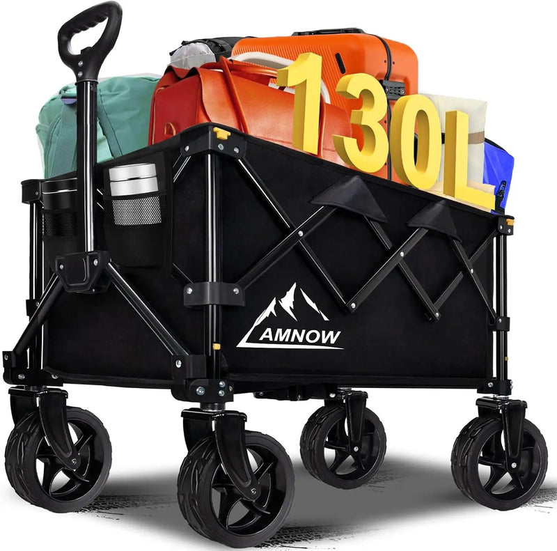 Collapsible Wagon Cart with Wheels Foldable, Folding Wagons Carts with Silent Universal Wheels, Large Grocery Cart On Wheels, Heavy Duty Utility Wagon for Shopping Beach Sports Fishing Camping, 130L by GreenHaven Gardens