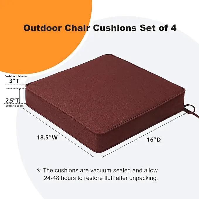 Sunbrella Square Corner Seat Cushions, 18.5" x 16" x 3", Set of 4, Indoor Outdoor Water Repellent Universal Chair Pads with Ties for Patio Furniture, Garden Dining Chairs, Spectrum Brick by GreenHaven Gardens