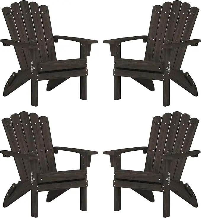 Set of 4 Folding Adirondack Chairs, Heavy Duty Weather-Resistant Patio Chairs with Wide Armrests & Ergonomic High Back, HDPE Fire Pit Seating for Backyard, Garden, Porch - Dark Brown by GreenHaven Gardens