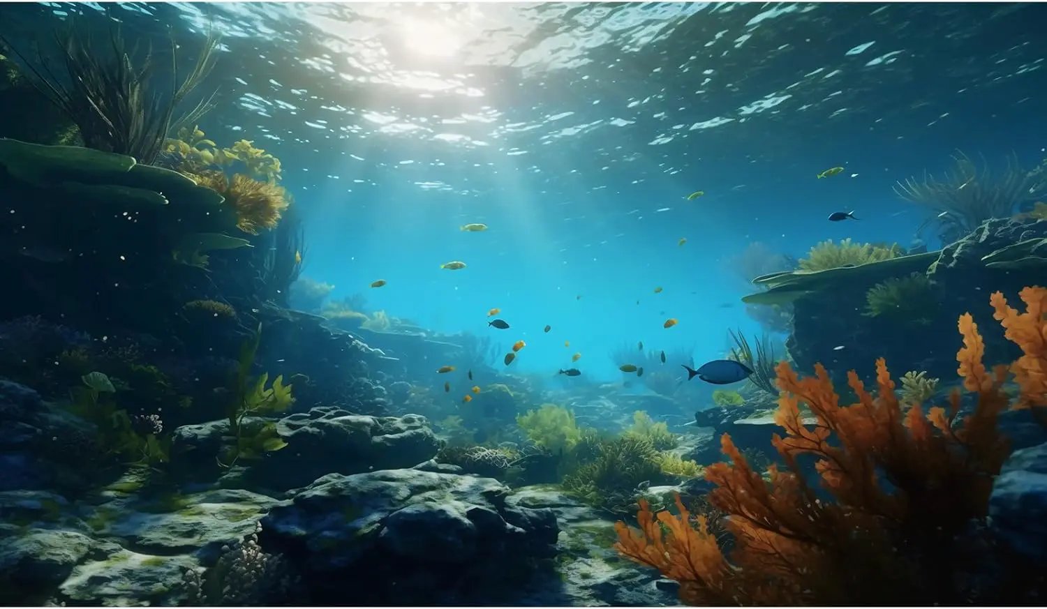 Ocean Floor Fish Tank Background Underwater Rock Aquarium Background Under The Sea Terrarium Backgrounds Aquatic Plants Sunlight Fish Tank Backgrounds Tropical Fish Aquarium Wallpaper 48x20in by GreenHaven Gardens