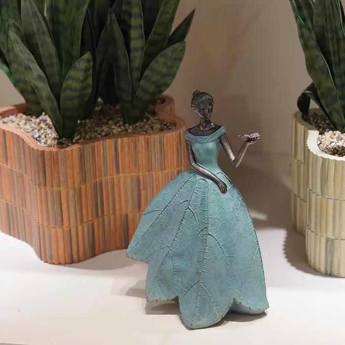 Guichifun Fairy Statue Collection Home Decoration - Leaf Angel Girls with Dragonfly Resin Home Decor for Outside or Inside Rustic Garden Outdoor Yard Decorations Figurines Gift 7.4 x 5.25 x 12 Inch by GreenHaven Gardens
