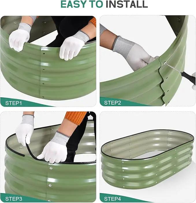 Galvanized Raised Garden Bed - 4×2×1ft (2 Packs) Planter Raised Beds for Gardening | Oval Metal Garden Planter Box with Safety Edging and Gloves for Vegetables Fruits and Flower OliveGreen by GreenHaven Gardens
