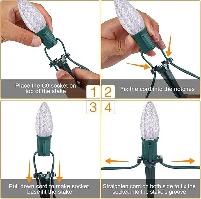 C9 Christmas Pathway Lights with Stakes,Cold White,30 Ft 20 Strawberry LED Bulbs,Connectable Shatterproof Outdoor Lights Marker for Xmas Yard Garden Path Lawn Walkway Sidewalk by GreenHaven Gardens