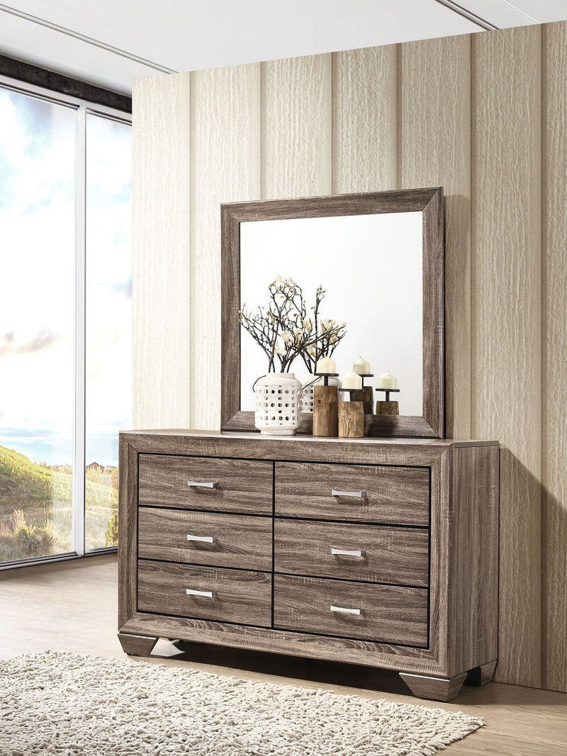 Kauffman 6-drawer Dresser with Mirror Washed Taupe by Unique Piece Furniture