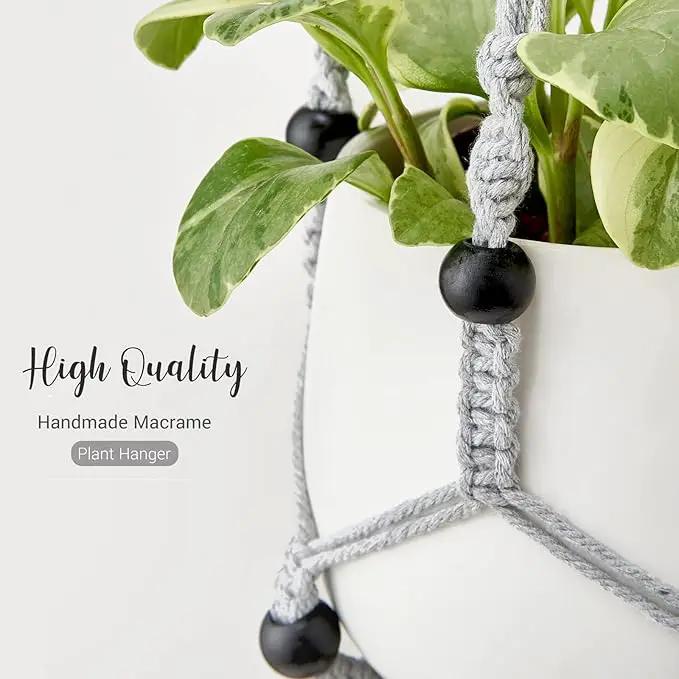 Mkono Macrame Plant Hanger Indoor Hanging Planter Basket with Wood Beads Decorative Flower Pot Holder No Tassels for Indoor Outdoor Boho Home Decor 35 Inch, Grey, Set of 2 (POTS NOT Included) by GreenHaven Gardens