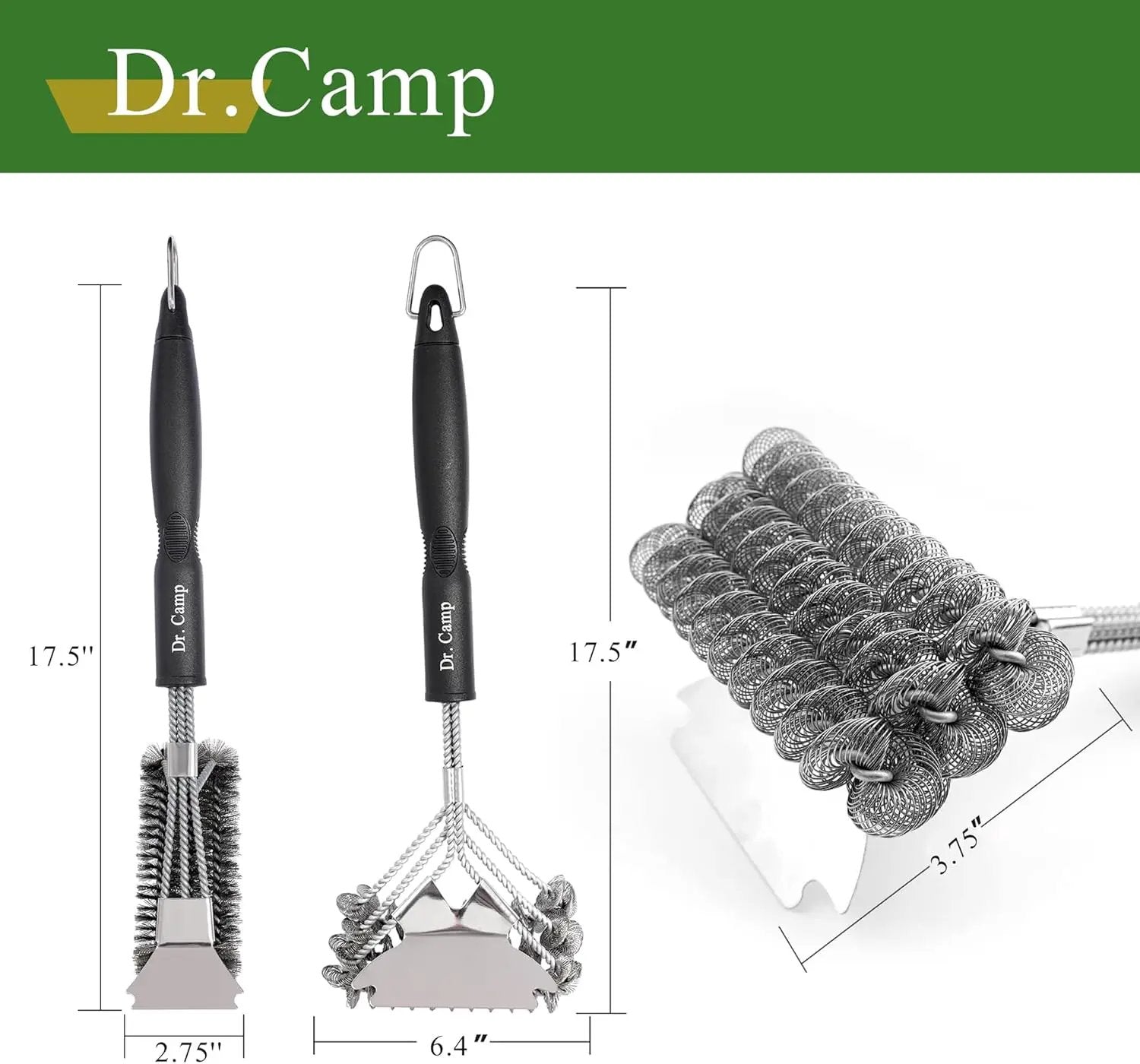 2 PCS Stainless Steel BBQ Grill Brush,BBQ Brush,Grill Scraper, Grill Brush for Outdoot,Grill Cleaning Brush, Barbecue Tool Set with Big Handle for Outdoor Grill by GreenHaven Gardens