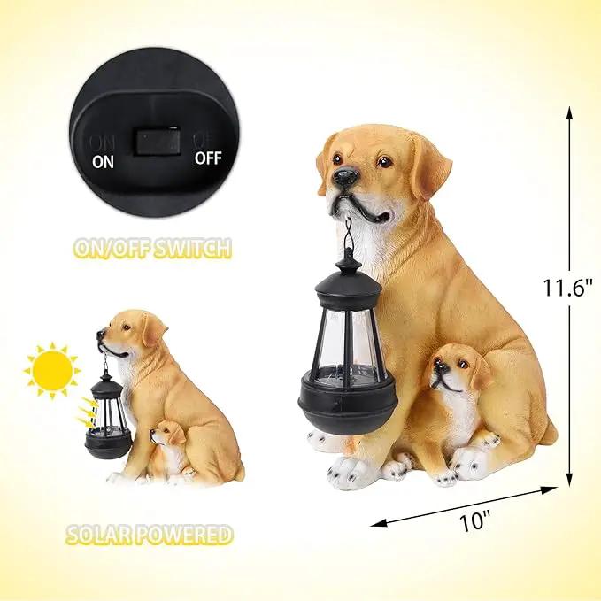 Afirst Solar Dog Statue Garden Decor- Outdoor Decor with Solar Lantern Lovely Labrador Mom with Baby Figurine Patio Lawn Yard Art Ornaments Housewarming Gift by GreenHaven Gardens