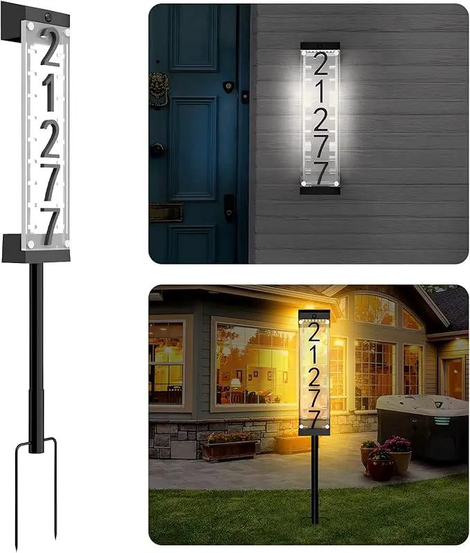 Solar House Number [Upgrade 3D Acrylic Number] Solar Address Sign Increase Brightness, Number Is Bold, Anchor Is Made Of Iron,Solar House Number Sign with Two Lighting Modes and Two Installation (White)(Manual without remote control) (Warm White) by GreenHaven Gardens