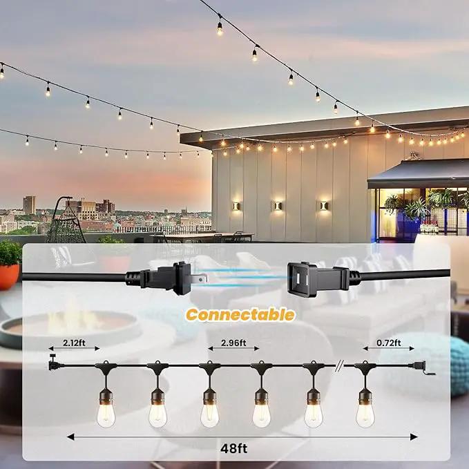 Svater 48 FT Outdoor String Lights 2W, Commercial Grade Patio Light with 15 pc Edison Shatterproof Bulbs, IP65 Waterproof LED Hanging Lighting for Bistro Cafe Market Outside Backyard, Warm White 2700K by GreenHaven Gardens