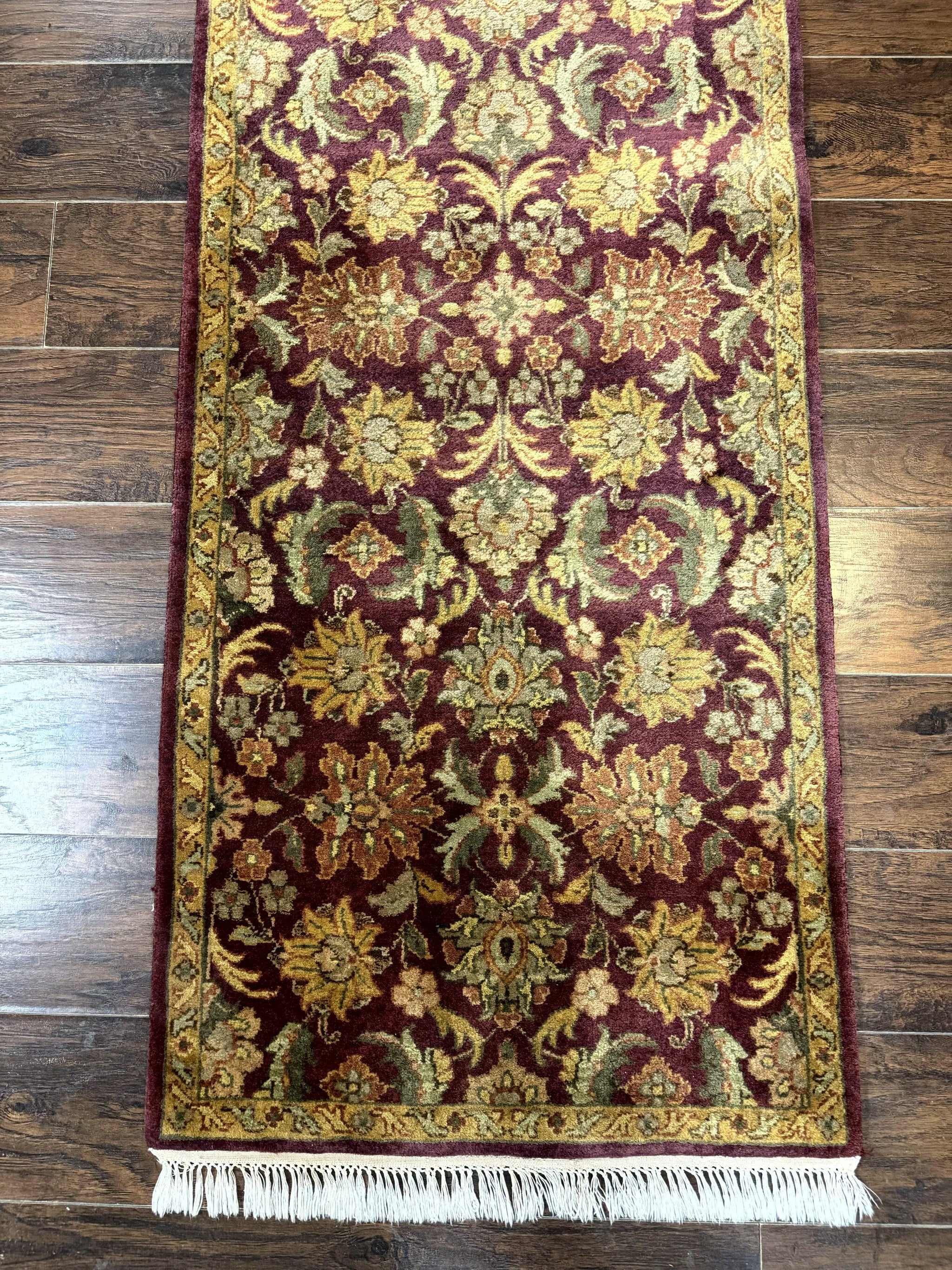 Indian Agra Runner Rug 2.6 x 17.5, Long Runner Rug for Hallway, Floral Handmade by Jewel Rugs