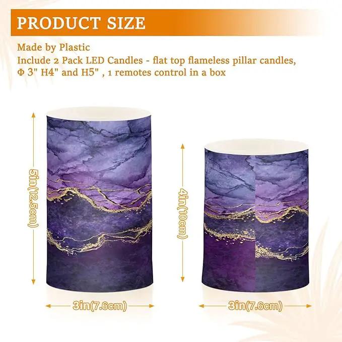 Flickering Flameless Candles, Purple Marble with Golden Veins LED Candles with Remote Timer, Set of 2 Battery Operated Candle for Valentine Wedding Birthday by GreenHaven Gardens
