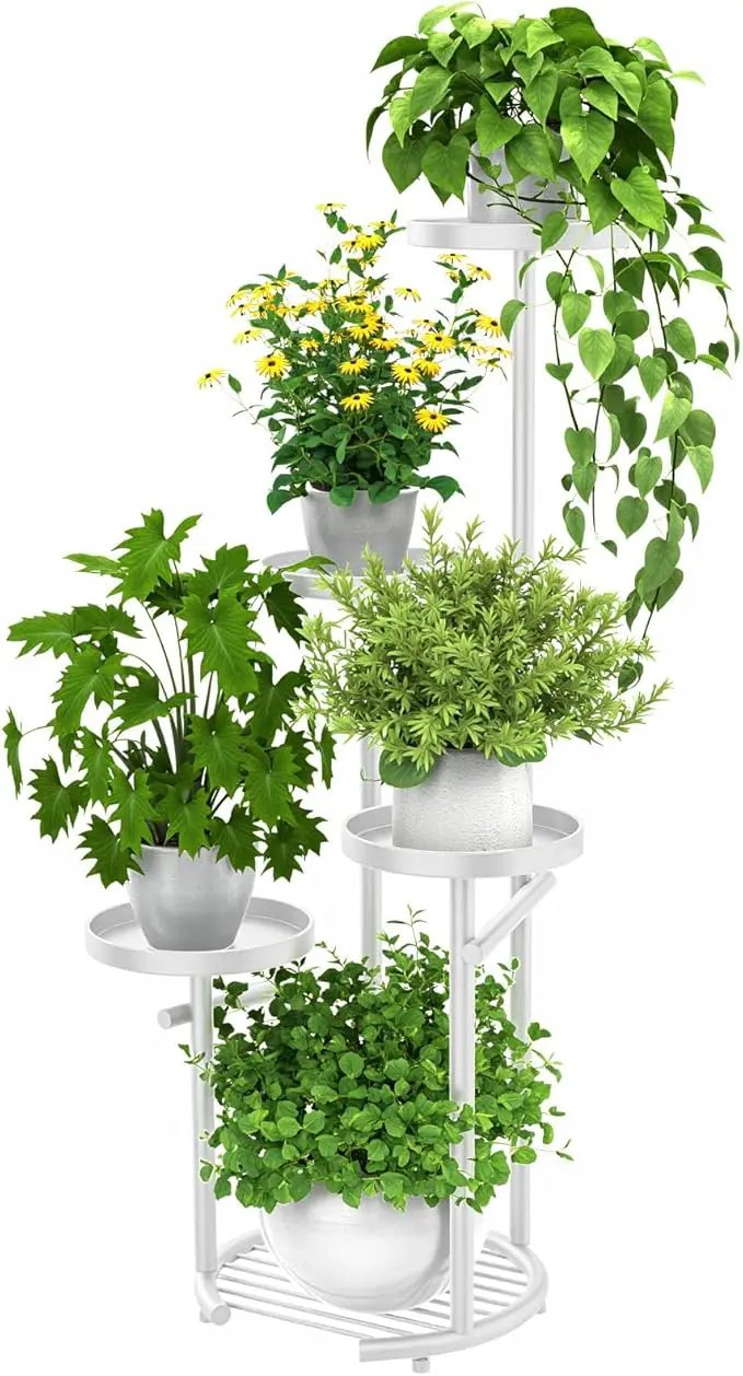 TOSKING 5 Tier Metal Plant Stand Indoor, Plant Shelf, Corner Shelf Flower Pot Stand for Outdoor Plant Stand for Living Room Balcony Garden Patio Bedroom (White, 38in) by GreenHaven Gardens