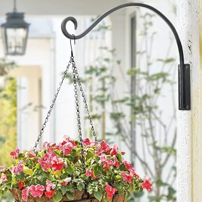 Heavy Duty Plant Hanger Bracket (16"/Black) Outdoor Hand-Forged Hanging Plant Bracket Durable and Stable Bird Feeder Hanger by GreenHaven Gardens