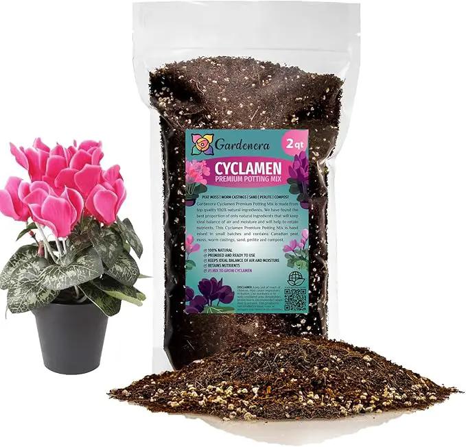 Premium Cyclamen Potting Soil Mix - Perfect Balance of Nutrients, Drainage, and Aeration for Thriving Blooms - 2 Quart by GreenHaven Gardens