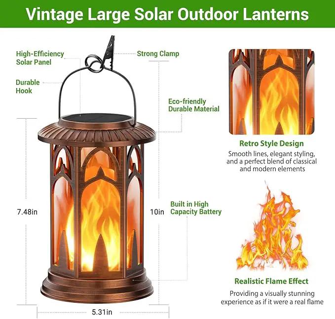 KOOPER Taller Solar Lanterns Outdoor Waterproof Hanging Solar Lantern Lights, 2Pack Upgraded Flickering Flame Lanterns Decorative Outdoor, Battery & Solar Powered lantern for Garden Yard Decor, Bronze by GreenHaven Gardens