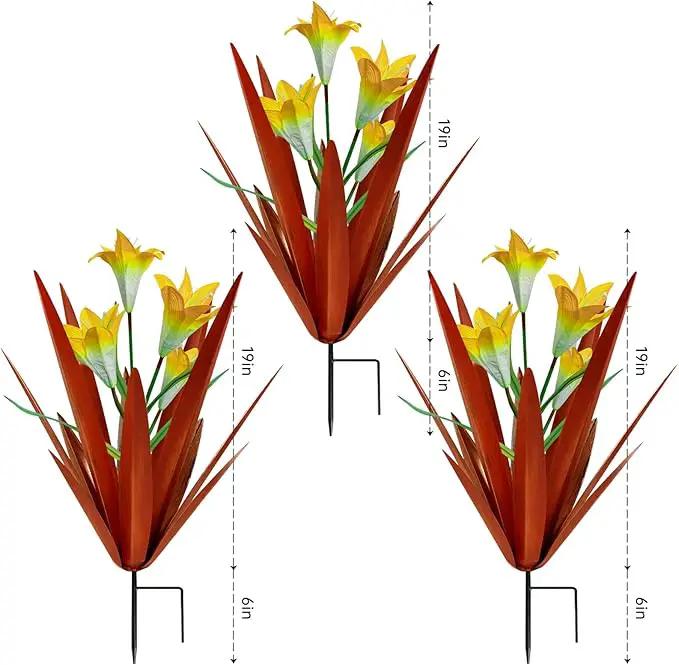Homight Metal Agave Plant Outdoor Decoration Outdoor Garden Decoration Lily Mexican Yard Art Plant Garden Agave Lily Decorative Garden Gift… (3 Big Yellow Lilies) by GreenHaven Gardens