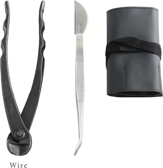 Wazakura Made in Japan 5PCS Bonsai Tool Kit with Roll Bag: Yasugi Steel Twig Bonsai Scissors, Concave Branch Cutter, Knob Cutter, Wire Cutter, Tweezers - 5 Tools Twig Schissor Set with Case… by GreenHaven Gardens