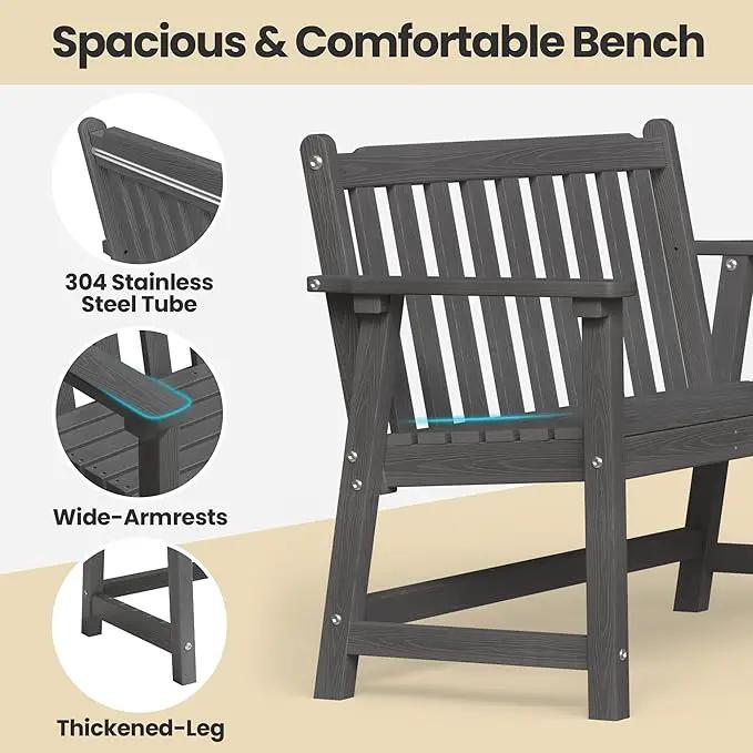 Ciokea 44" Outdoor Bench, HDPE Weatherproof Garden Bench, 2-Person Porch Benches with 550 Lbs, Waterproof Patio Benches for Outside Balcony Deck Backyard, Dark Grey by GreenHaven Gardens