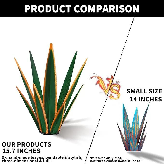 Large Tequila Rustic Sculpture, Rustic Metal Agave Plants for Outdoor Patio Yard, Home Decor Hand Painted Metal Agave Garden Yard Statue, Outdoor Lawn Ornaments Yard Stakes (Dark Green - M) by GreenHaven Gardens