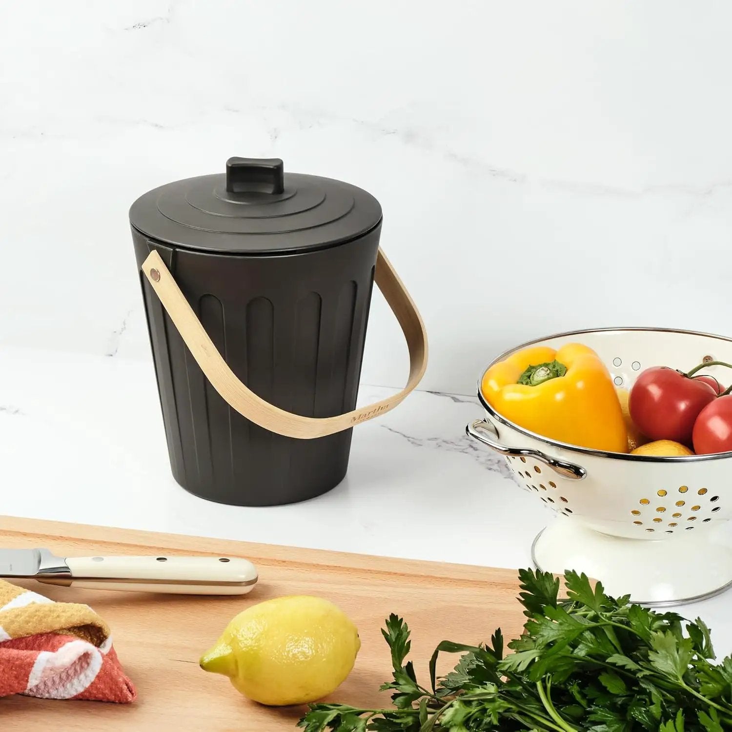 Martha Stewart Indoor Compost Bin | Countertop Composting Bucket for Kitchen | .7 Gallon Capacity | Includes Filter | Plant Based Materials | Charcoal Black by GreenHaven Gardens
