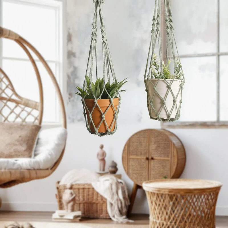 Artilady Macrame Hanging Planter for Indoor Plants, Boho Woven Plant Hanger Large Hanging Flower Pot Holders Outdoor Baskets Storage No Tassels Sage Green Wall Decor by GreenHaven Gardens
