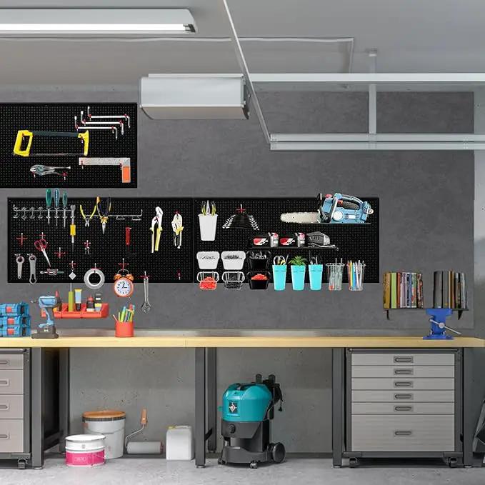 4 Pack Heavy Duty Steel Pegboard Garage Organization Panels,Universal 1/8 and 1/4 Pegboard Accessories,Suitable for Tool Storage,Garage Storage etc.(Black, 16X12) by GreenHaven Gardens