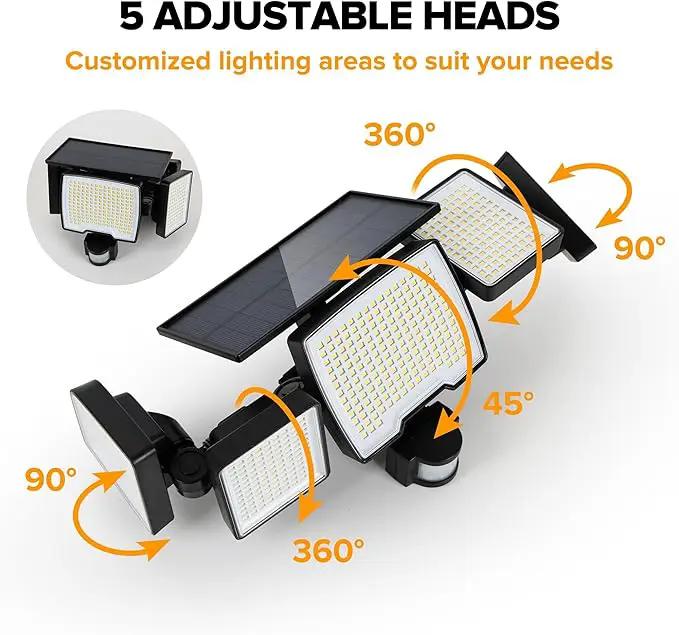 UME Solar Outdoor Lights 620 LED 4500LM, IP65 Waterproof Motion Sensor Outdoor Lights, 5 Heads Solar Security Flood Light 270 Wide Lighting Angle with 3 Modes for Garden Patio Yard - 2 Pack by GreenHaven Gardens