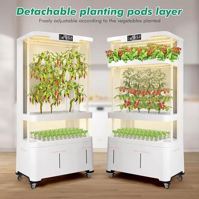 4-Tier Hydroponics Growing System Kit with 130 Pods, Lager Indoor Garden System with LED Grow Light, Automatic Quiet Water Circulation, Food-Grade PP Material Hydroponic Tower for Vegetables by GreenHaven Gardens