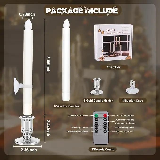 8 Pack Christmas Window Candles, Battery Operated with Timer Remote, LED with Candle Holders Suction Cups, Flickering for Christmas Decorations, Silver by GreenHaven Gardens