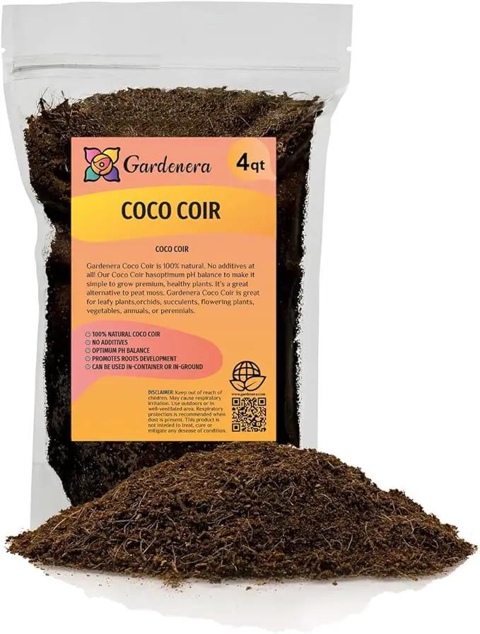 Premium Organic Coconut Coir Mix for Home Gardening - All Natural Soil Amendment - PH Balanced and Double Washed Coco Coir by Gardenera (4 Quart Bag) by GreenHaven Gardens