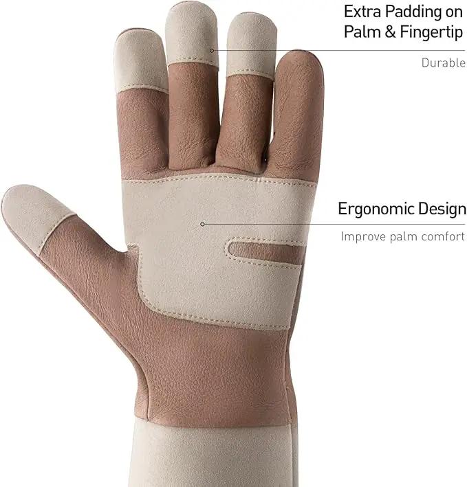 HANDLANDY Long Gardening Gloves for Men & Women, Thorn Proof Rose Pruning Gloves Leather Gauntlets Garden Glove Yard Work Glove (Small, Brown) by GreenHaven Gardens