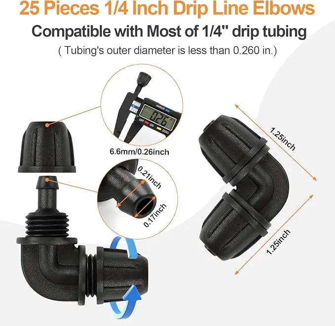 1/4 Inch Drip Irrigation Elbow Fittings, 25 Pieces 1/4'' Drip Line Barbed Locked Elbow Connectors for 1/4 Inch Irrigation Tubing Anti-leak 90 Degree Elbow for Garden Drip Sprinkler Systems by GreenHaven Gardens
