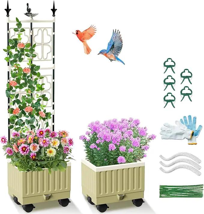 Tomato Planter Box with Trellis, 62" Self Watering Planter Trellis for Climbing Plants Outdoor, Raised Garden Bed for Garden Vegetables Flowers Herbs Indoor Outdoor by GreenHaven Gardens