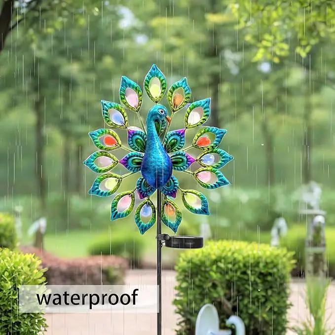 Outdoor Wind Spinner, Solar Garden Lights Metal Peacock Garden Decor,Solar Stake Lights Decorative for Patio Pathway Yard Decoration Mothers Day Ideal Gifts（Peacock Opens its Tail） by GreenHaven Gardens
