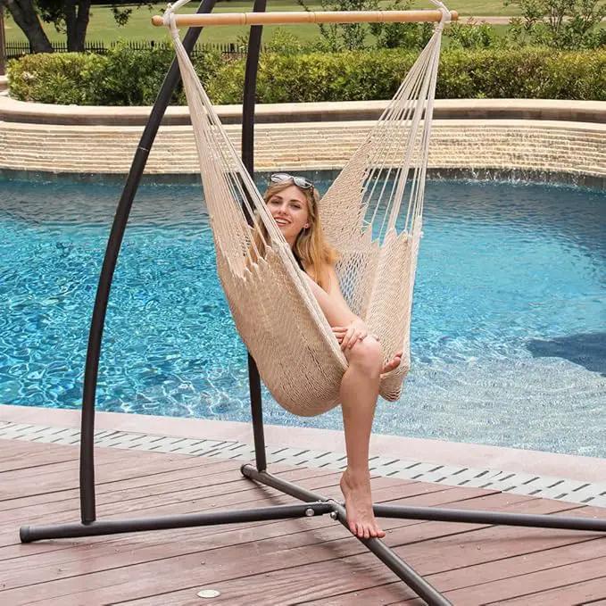 Lazy Daze Hammocks Chair Caribbean Hanging Rope Weaving Chair with 40" Hardwood Spreader Bar and Soft-Spun Cotton Rope for Indoor/Outdoor Backyard & Living Room, Max 300 LBS, Natural by GreenHaven Gardens