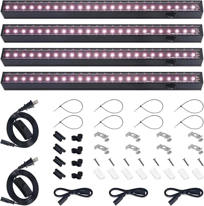 Barrina 1ft Grow Lights for Indoor Plants Full Spectrum, LED Grow Lamp with Black Cover, T5 Grow Light Strip, Under Cabinet Grow Light with Switch Cord, Plug and Play, Linkable, Pinkish White, 4 Packs by GreenHaven Gardens