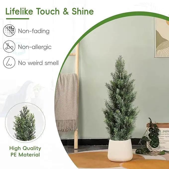 momoplant Artificial Cedar Topiary Trees 3 Ft Fake Cedar Shrubs Set of 2 Faux Cypress Potted Plants for Outdoor Indoor Decor by GreenHaven Gardens