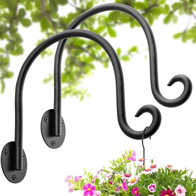 AJART Hanging Plant Hanger Outdoor: Bird Feeder Wall Hooks - 8 Inch Plant Bracket Hook for Hanging Flower Baskets 2 Pieces by GreenHaven Gardens