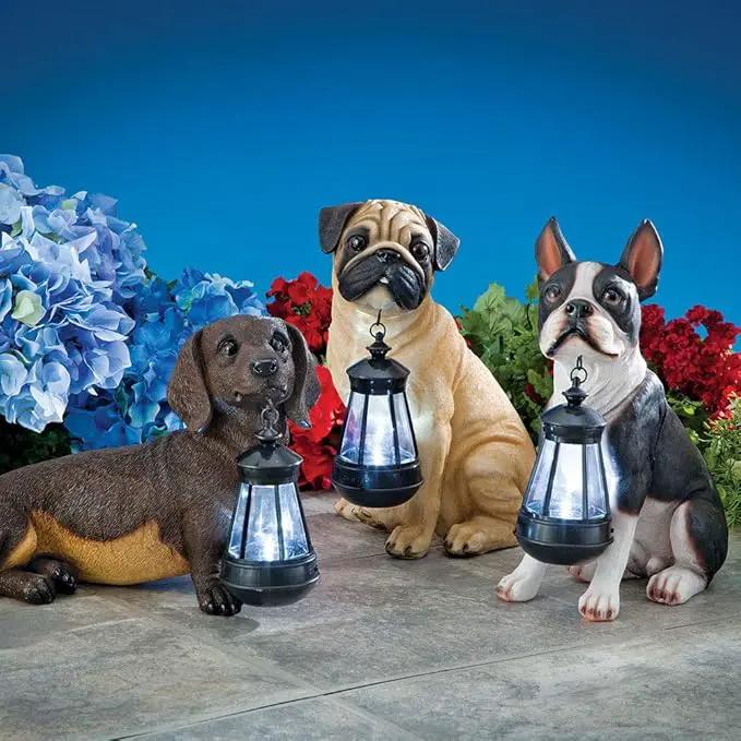 Bits and Pieces - Boston Terrier Solar Lantern Statue - Yard Decorations - Solar Powered Garden Lantern - Resin Dog Sculpture - Outdoor LED Lighting by GreenHaven Gardens