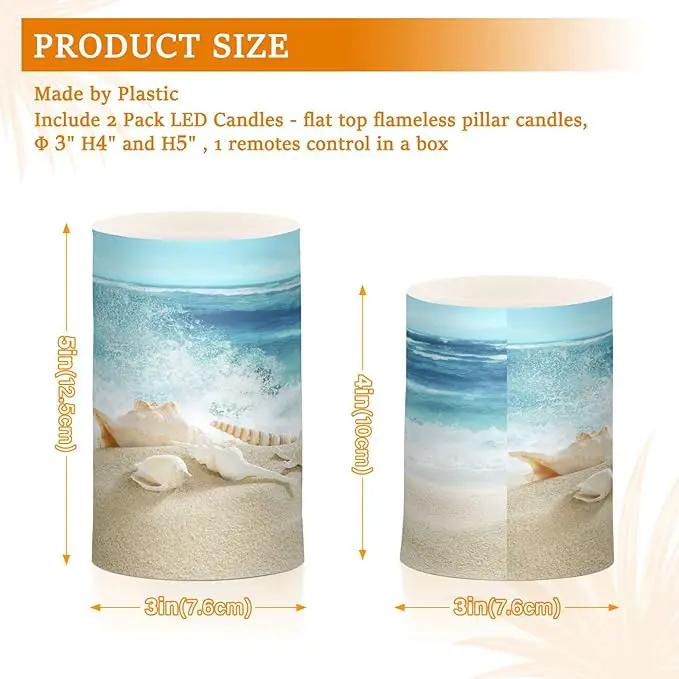 Flickering Flameless Candles, Shells Summer Sandy Beach LED Candles with Remote Timer, Set of 2 Battery Operated Candle for Valentine Wedding Birthday by GreenHaven Gardens