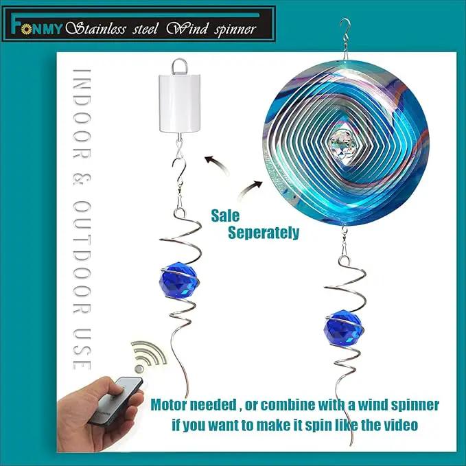 FONMY Gazing Ball Spiral Tail -Decorative Wind Spinner Sun Catcher Rainbow Maker 11 inch Tail and 2 inch Dark Blue Crystal Orb. Indoor Outdoor Garden Decoration -13 inch Height by GreenHaven Gardens