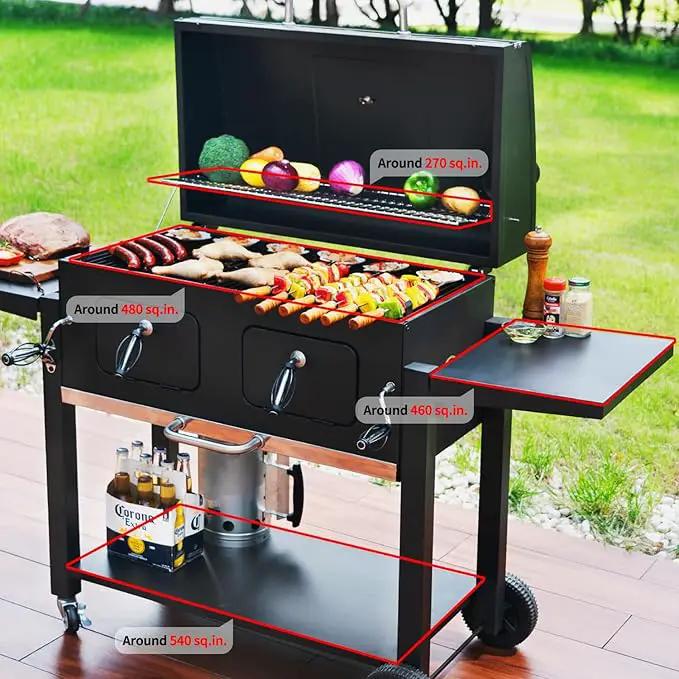Charcoal Grill Outdoor BBQ Grill, Extra Large Cooking Area 794 Square Inches with Two Individual & Adjustable Charcoal Tray, Foldable Side Tables for Outdoor Cooking Backyard Camping Picnics By DNKMOR by GreenHaven Gardens