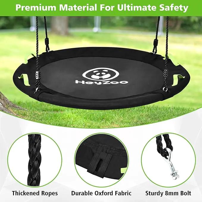 Tree Swing, 60 inch Larger Saucer Swing for Whole Family, 900lbs Weight Capacity, with Adjustable Hanging Straps, for Outdoor Backyard, Gifts for Kids, Black by GreenHaven Gardens