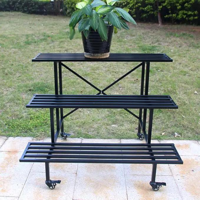 Zhongma Moving Garden Cart 3 Tier Sturdy Metal Plant Stand Heavy Duty Plant holder Garden Plant Shelf with Wheels by GreenHaven Gardens