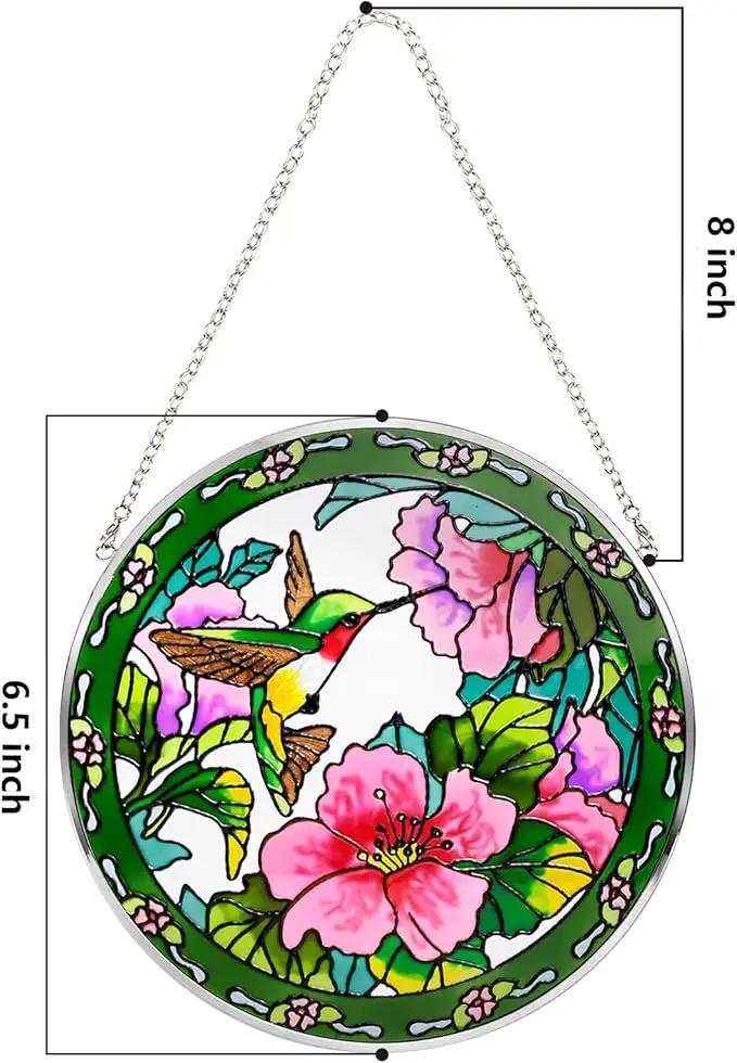 Suncatcher Stained Glass,100% Stained Glass Window Hanging,Hummingbird Sun Catchers Indoor Window Decor,Suncatchers for Windows Hanging, Stained Glass suncatcher Gifts for Women、Christmas (6.5 inch) by GreenHaven Gardens