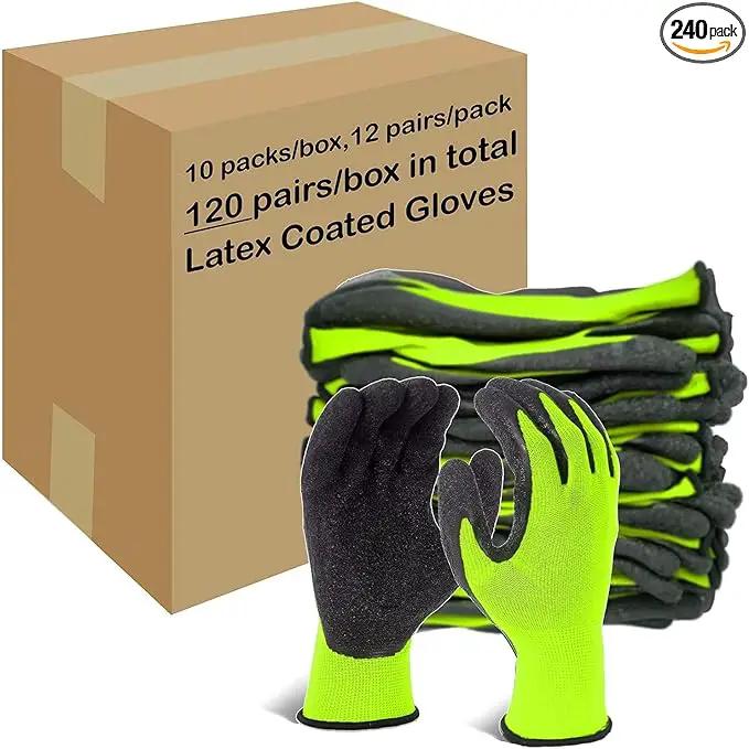 Evridwear Crinkle Latex Rubber Hand Coated Safety Work Gloves for Men Women General Multi Use Construction Warehouse Gardening Assembly Landscaping (XL-Size) Lime 120 Pairs Pack by GreenHaven Gardens